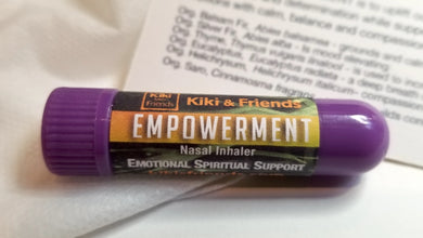 Empowerment uplifts our spirit with hope, renewal & determination while supporting  emotions with calm & balance in an aromatherapy blend. Kiki & Friends Aromatics organic ingredients  A personal inhaler allows anti-microbial & anti-bacterial aromatic molecules to go directly into your nasal passages. 
