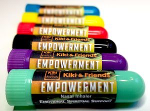 Empowerment uplifts our spirit with hope, renewal & determination while supporting  emotions with calm & balance in an aromatherapy blend. Kiki & Friends Aromatics organic ingredients  A personal inhaler allows anti-microbial & anti-bacterial aromatic molecules to go directly into your nasal passages. 